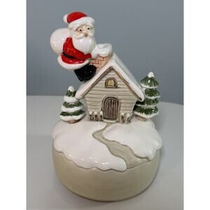Otagiri 1979 Christmas Jingle Bells Music Box with Santa On The Roof Top